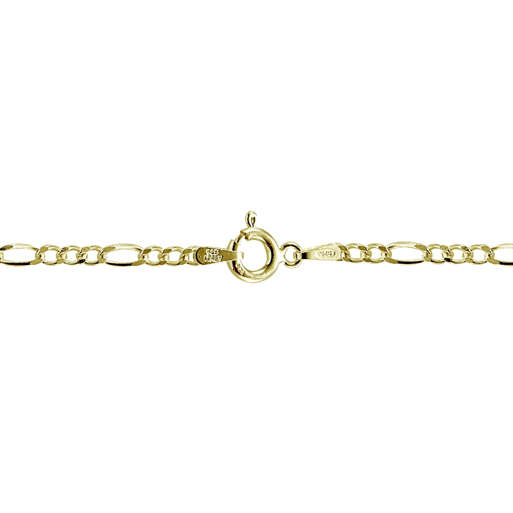 Gold Tone over Sterling Silver 2.5mm Italian Figaro Link Necklace in 16-30″