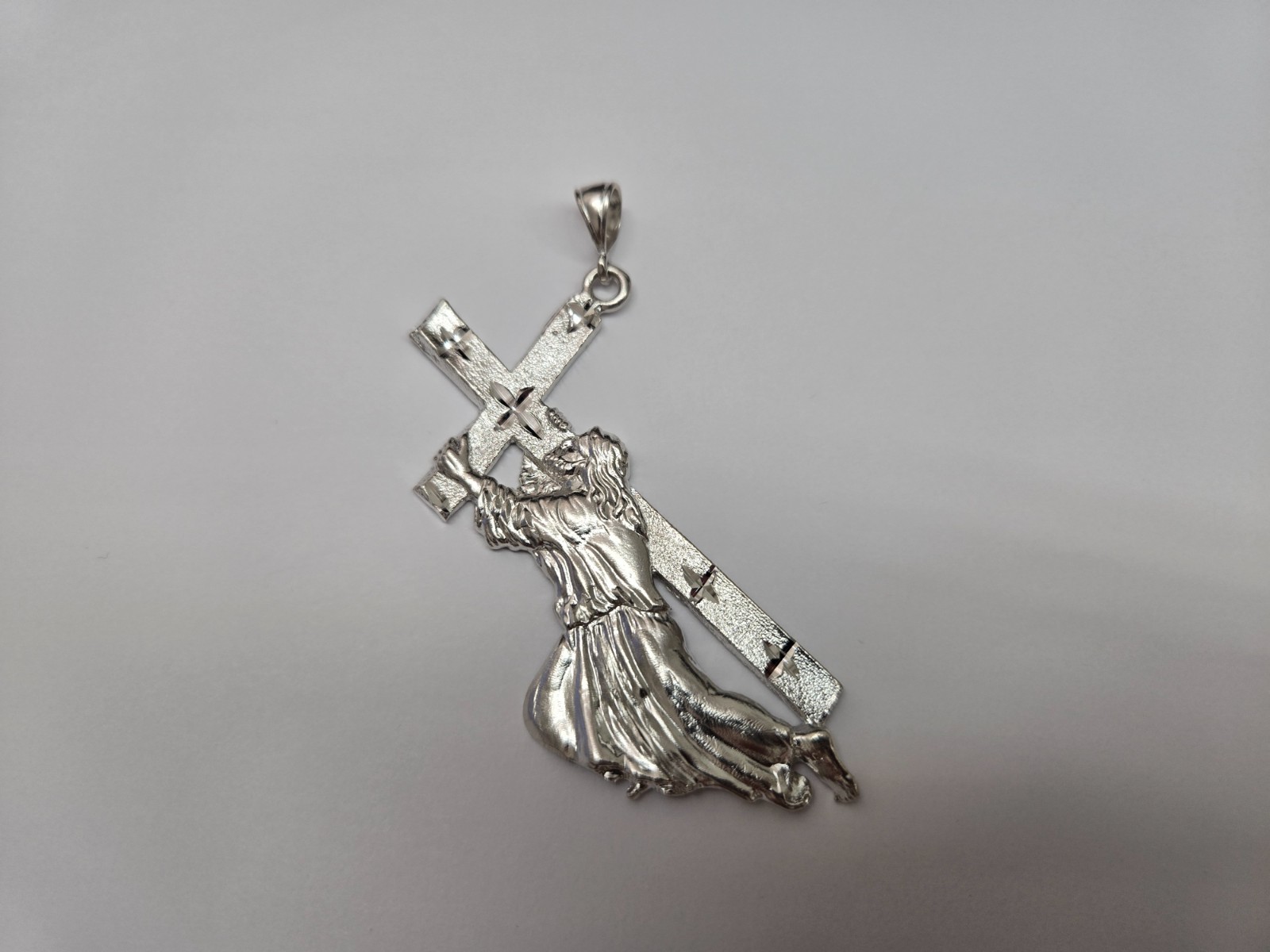 925 Sterling Silver Jesus Carrying Cross Pendant 3 1/2 (88mm) Inch Tall