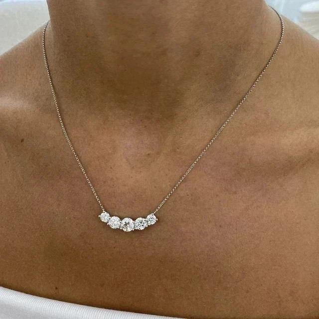 1.50 CT Round Cut Lab-Created Diamond Five Stone Necklace 14K White Gold Plated