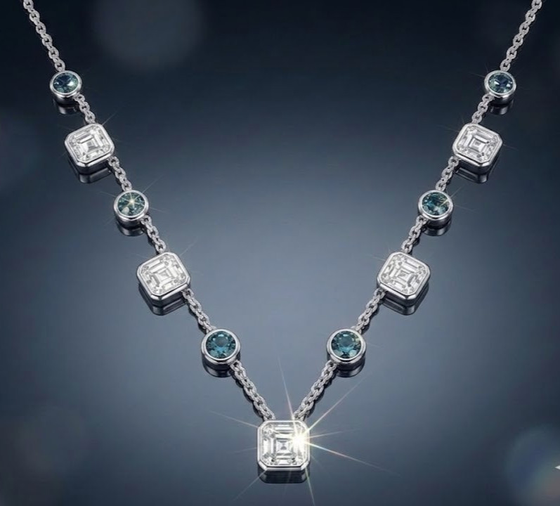 2.75 Ct White & Blue Diamond Chain Necklace-Great luster ! Free Tariffs & Studs.