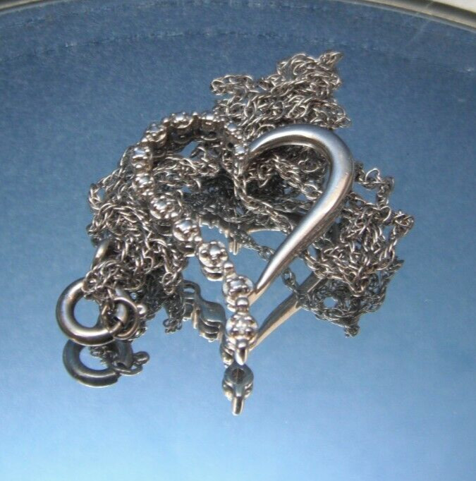 925 Heart 1 Diamond 925 19″ Singapore Chain Spring Ring Clasp 2.32g
