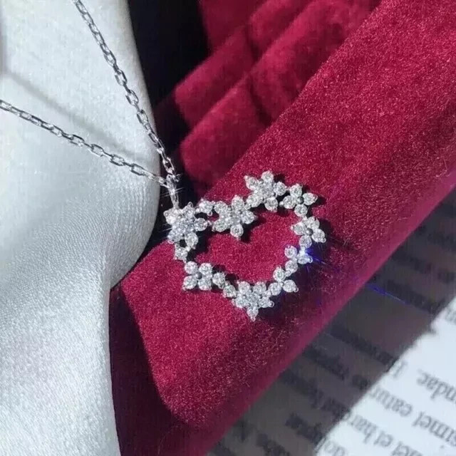 2C Heart Lab Created Diamond Pendant 14K White Gold Over Valentine Gift For Her