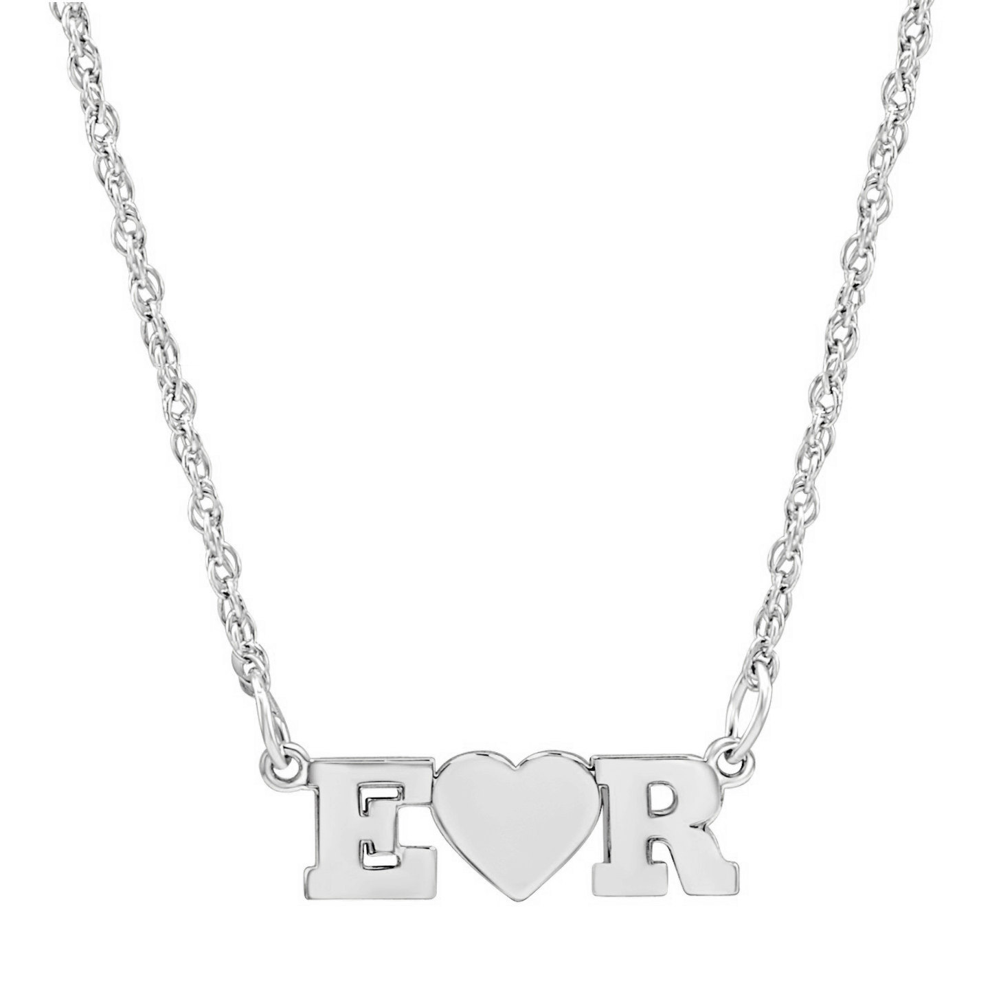 Custom Made Nameplate W Heart Necklace select any two letters in sterling silver
