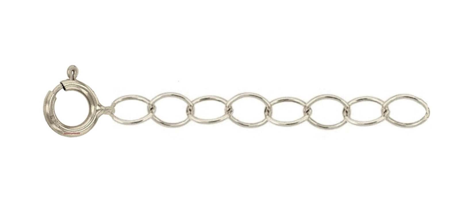 14k 3mm LIGHTWEIGHT Cable White Gold 6mm Spring Ring 1.25″ Chain Extender Safety