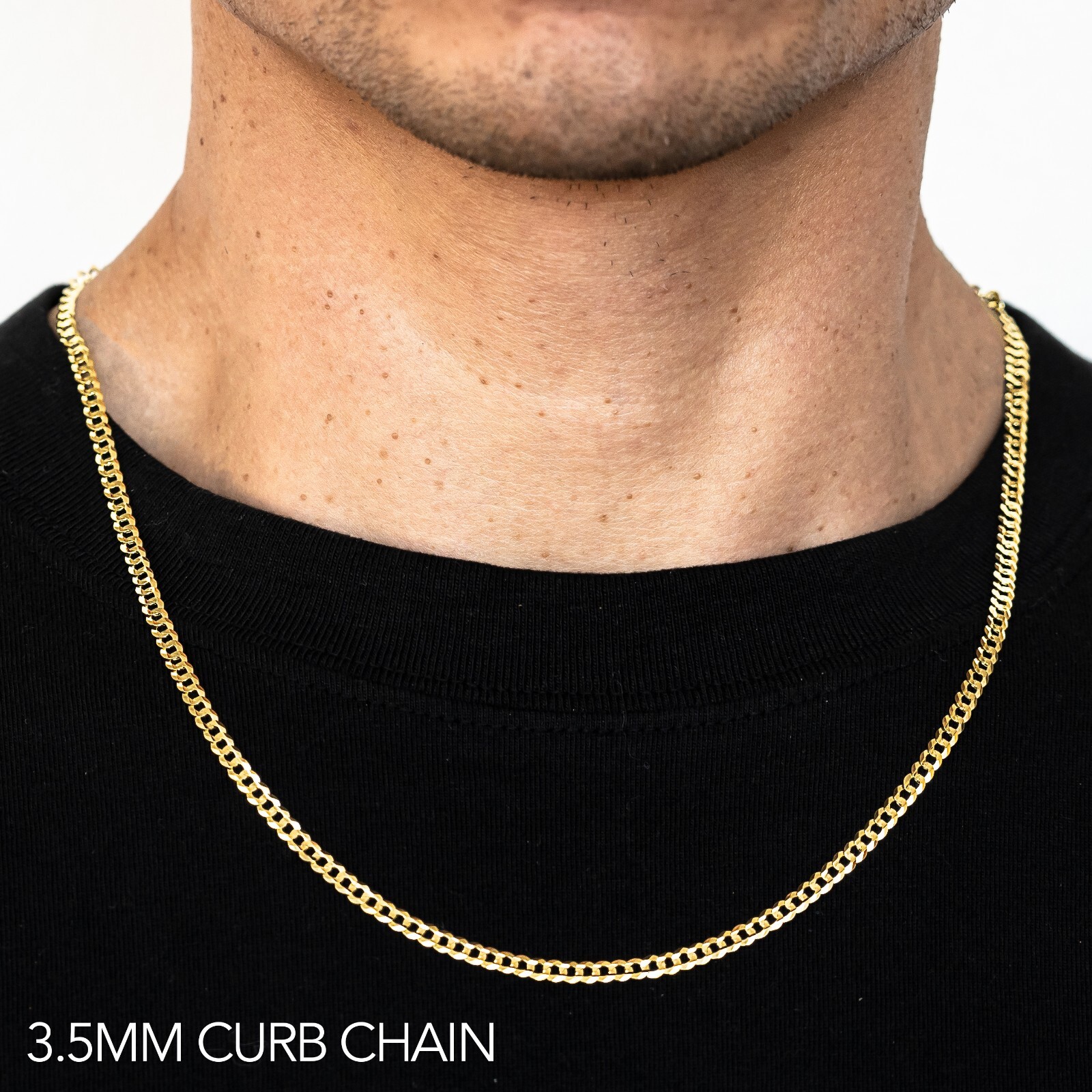 14k Yellow Gold 3.5mm Curb Chain Necklace Size 16″-30″ Hollow