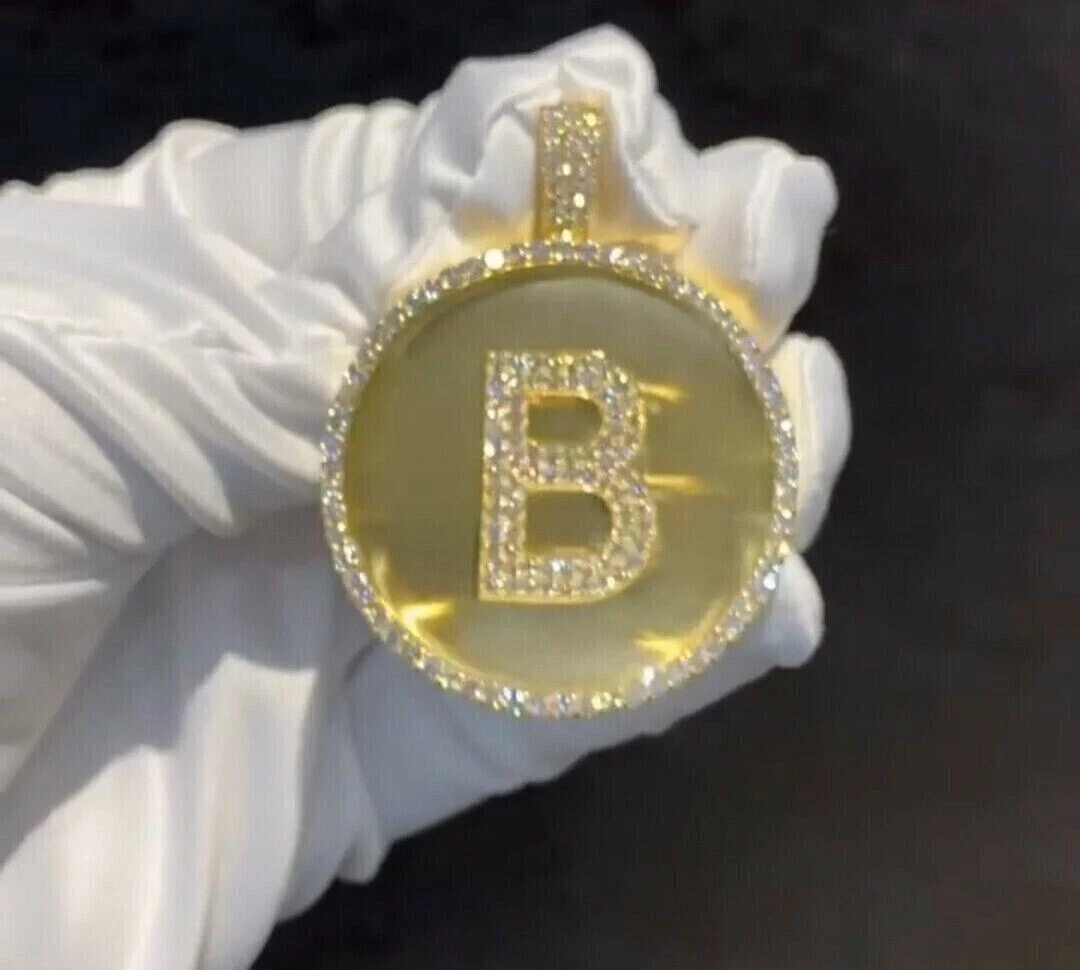 2Ct Lab Created Moissanite Round Initial “B” Pendant Real 10K Yellow Gold