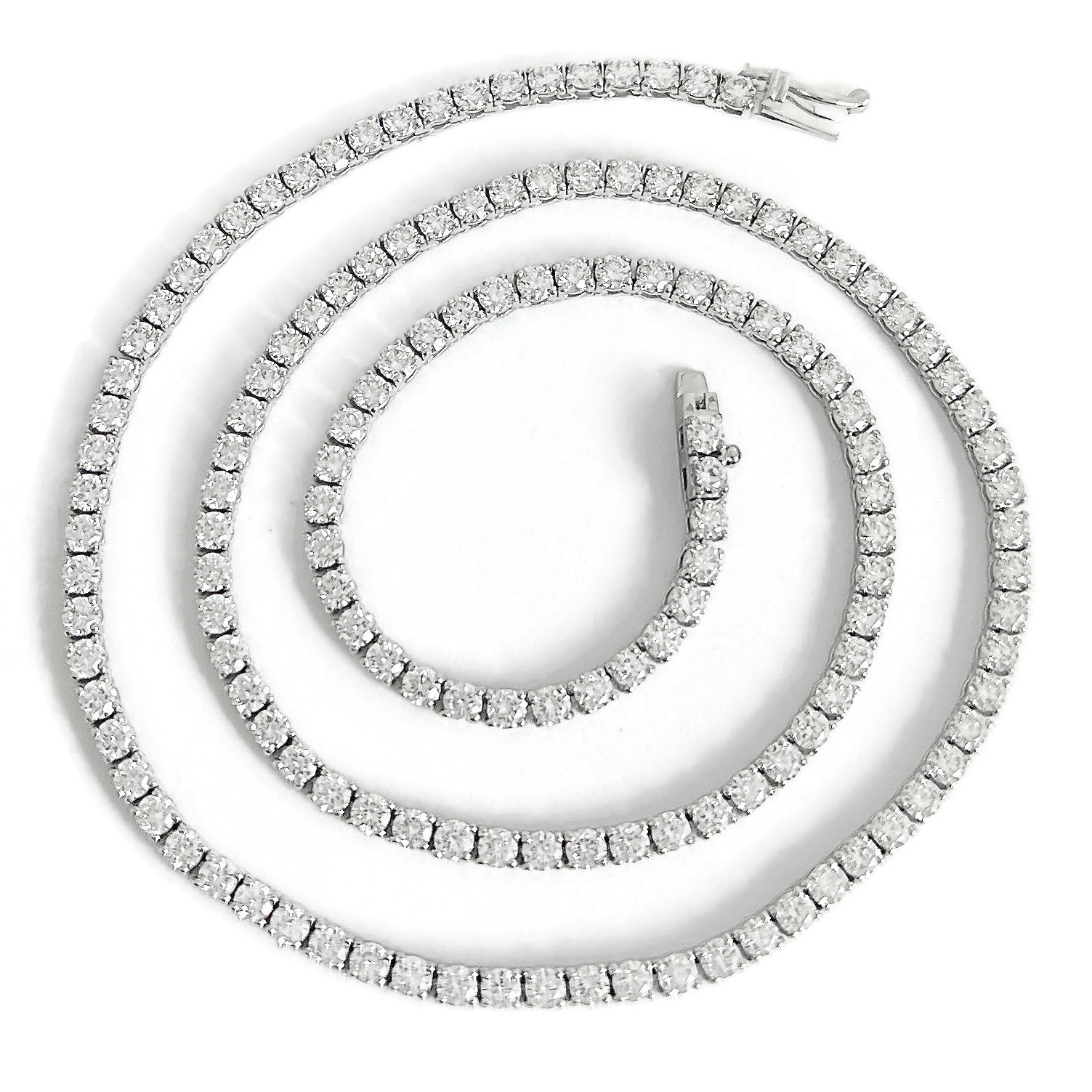 Round Lab-Created Diamond Tennis Necklace 14K White Gold, 16.5 Inches, 10.01 CTW
