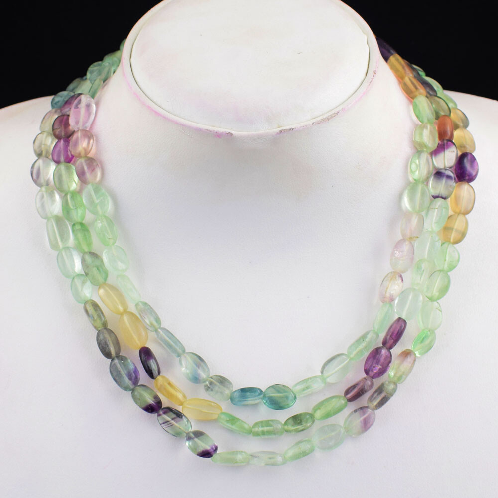 528 Cts Earth Mined Multicolor Fluorite Oval Shape Beaded Necklace SK 25E449