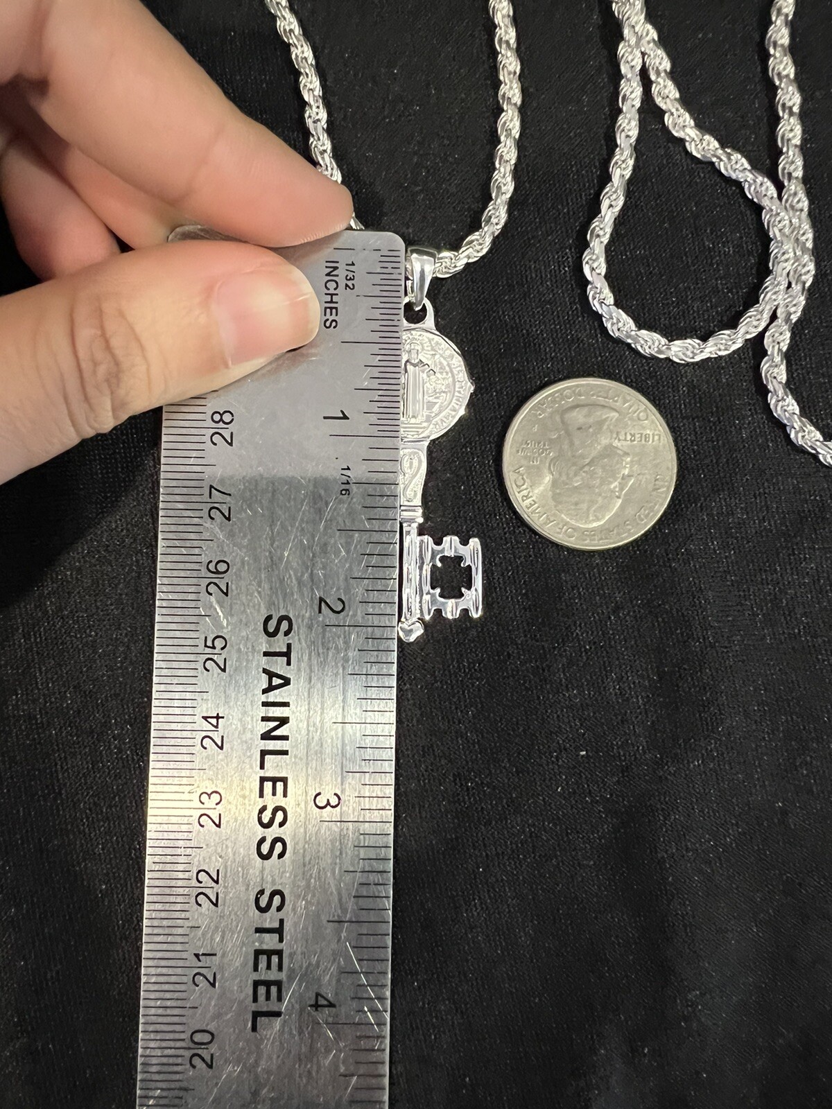 925 Sterling Silver Mens St Benedict Key San Benito Llave & Rope Chain 22 26 30