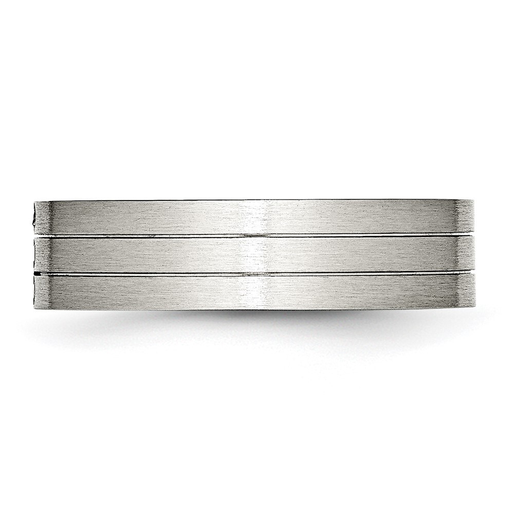 Stainless Steel Brushed w/CZ 6mm Grooved Band S:8; Women & Men