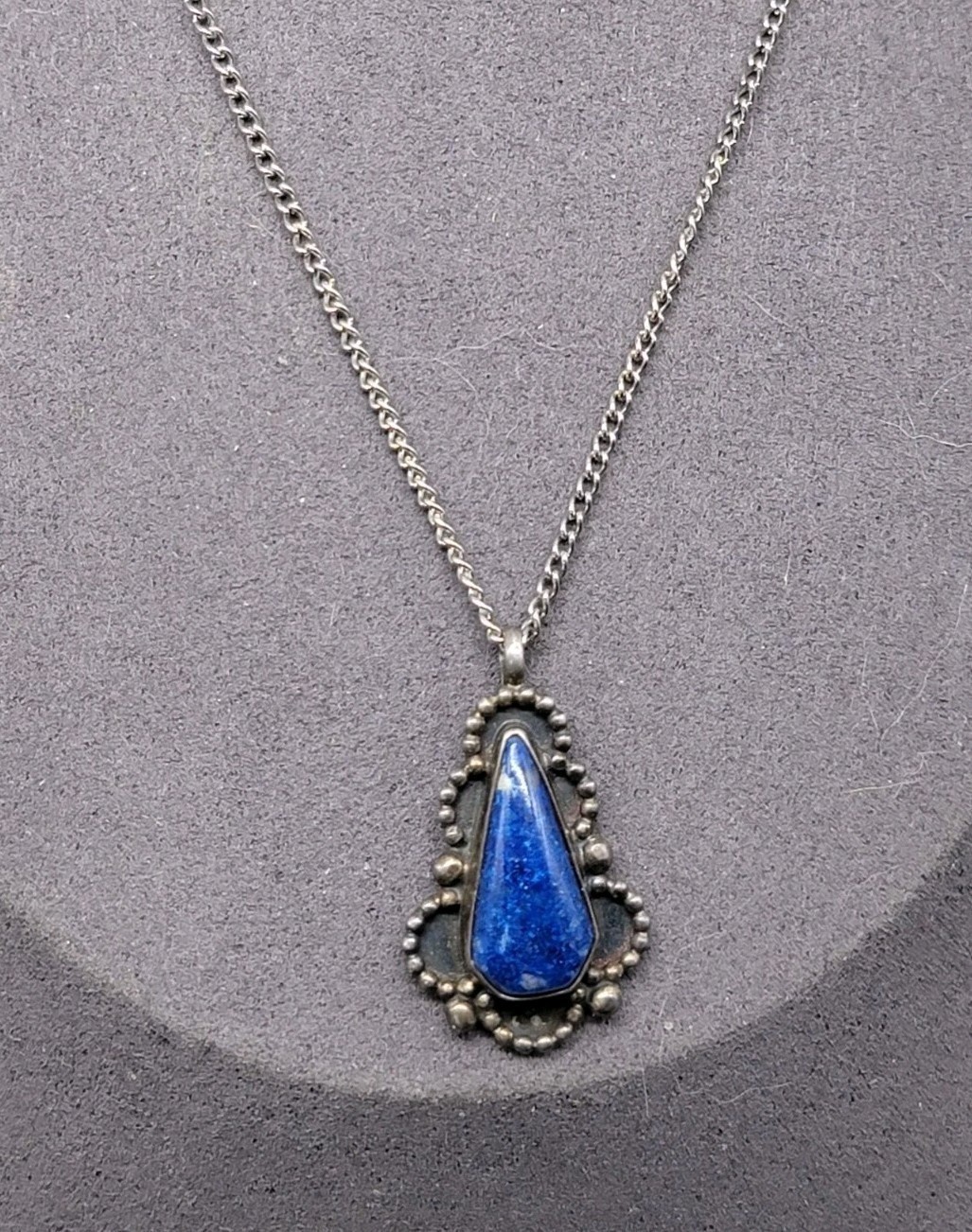 Sterling Silver Teardrop Lapis Lazuli Pendant Necklace 16″ Mixed Metal Chain