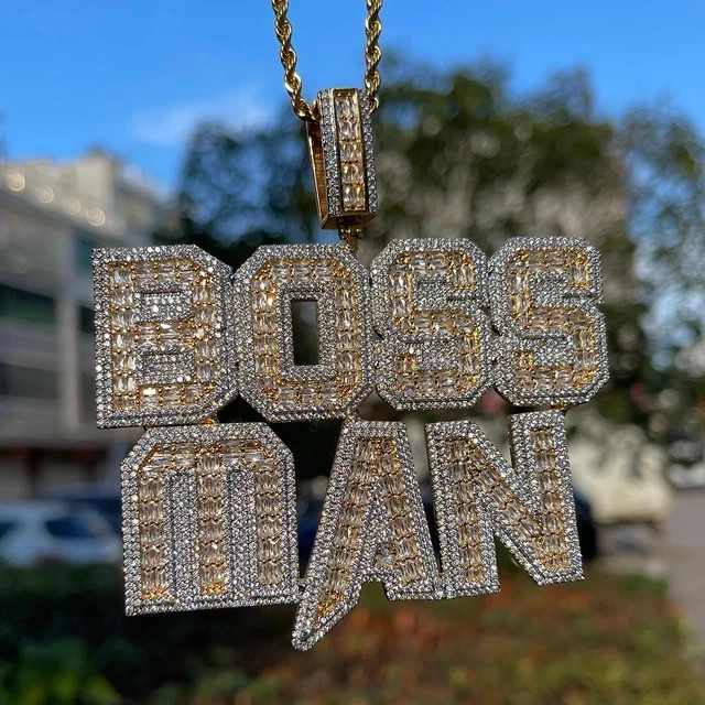 SOLID 925 SILVER moissanite Hip Hop Baguette Custom Name Plates Pendant