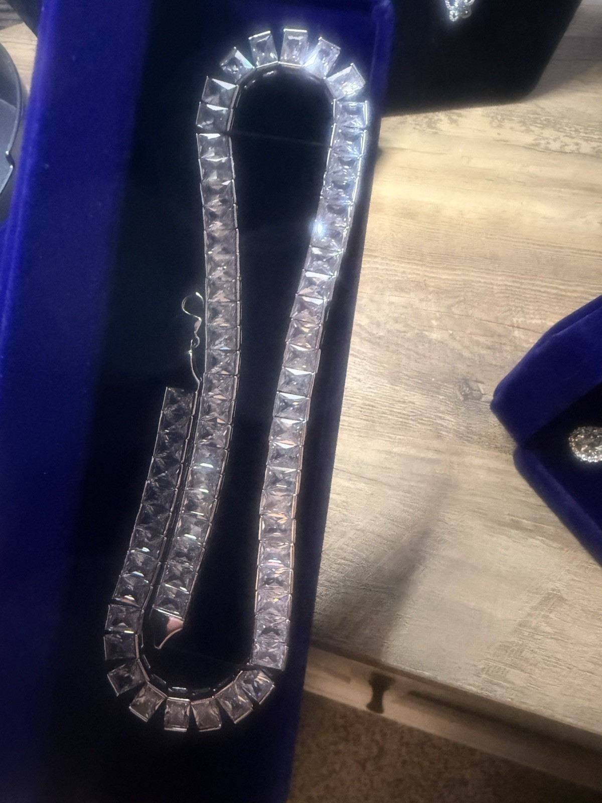 Silver Tennis Necklace with Square Diamonds Prong Set White Stones
