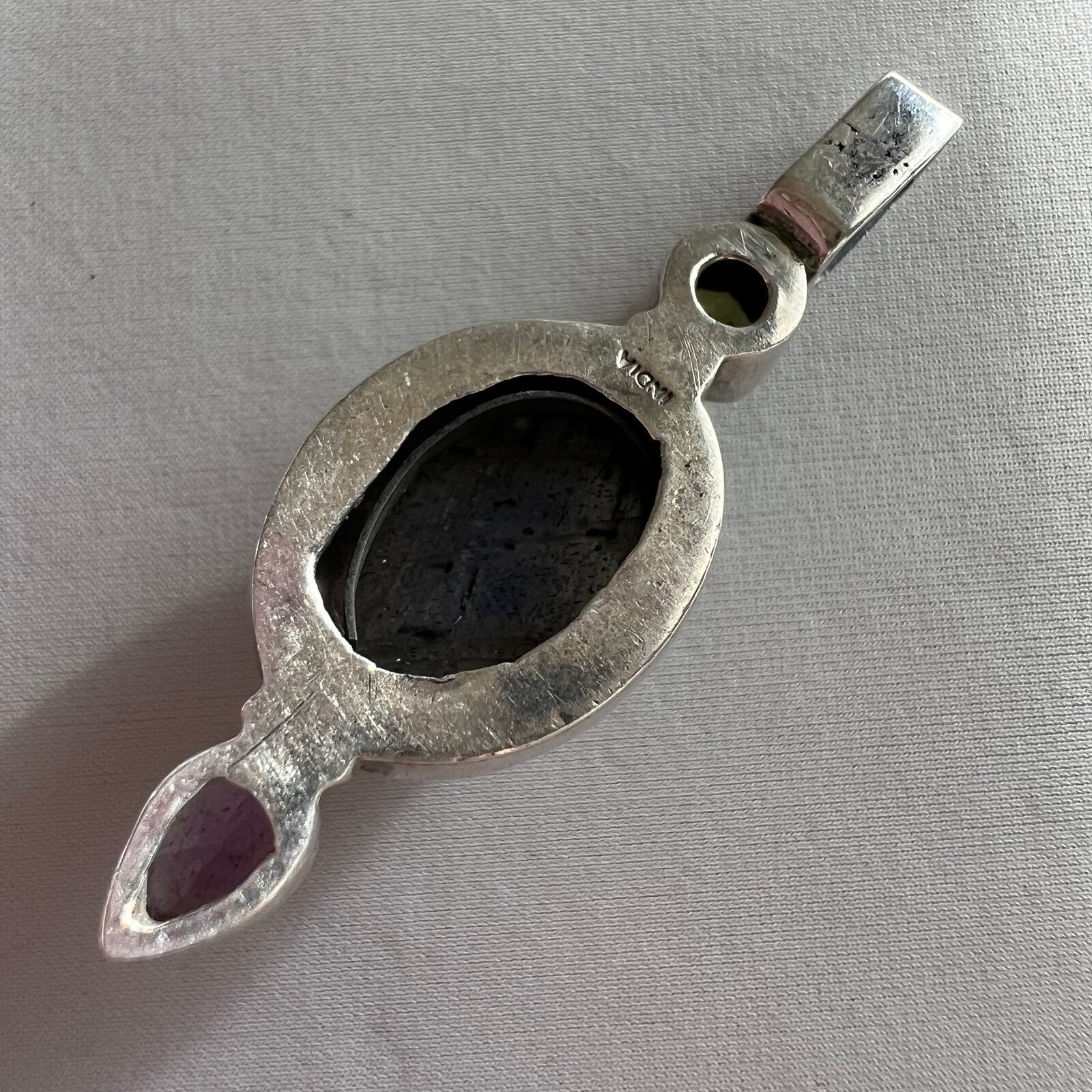 Labradorite Peridot Amethyst Gem Stone Made in India Silver Estate Pendant