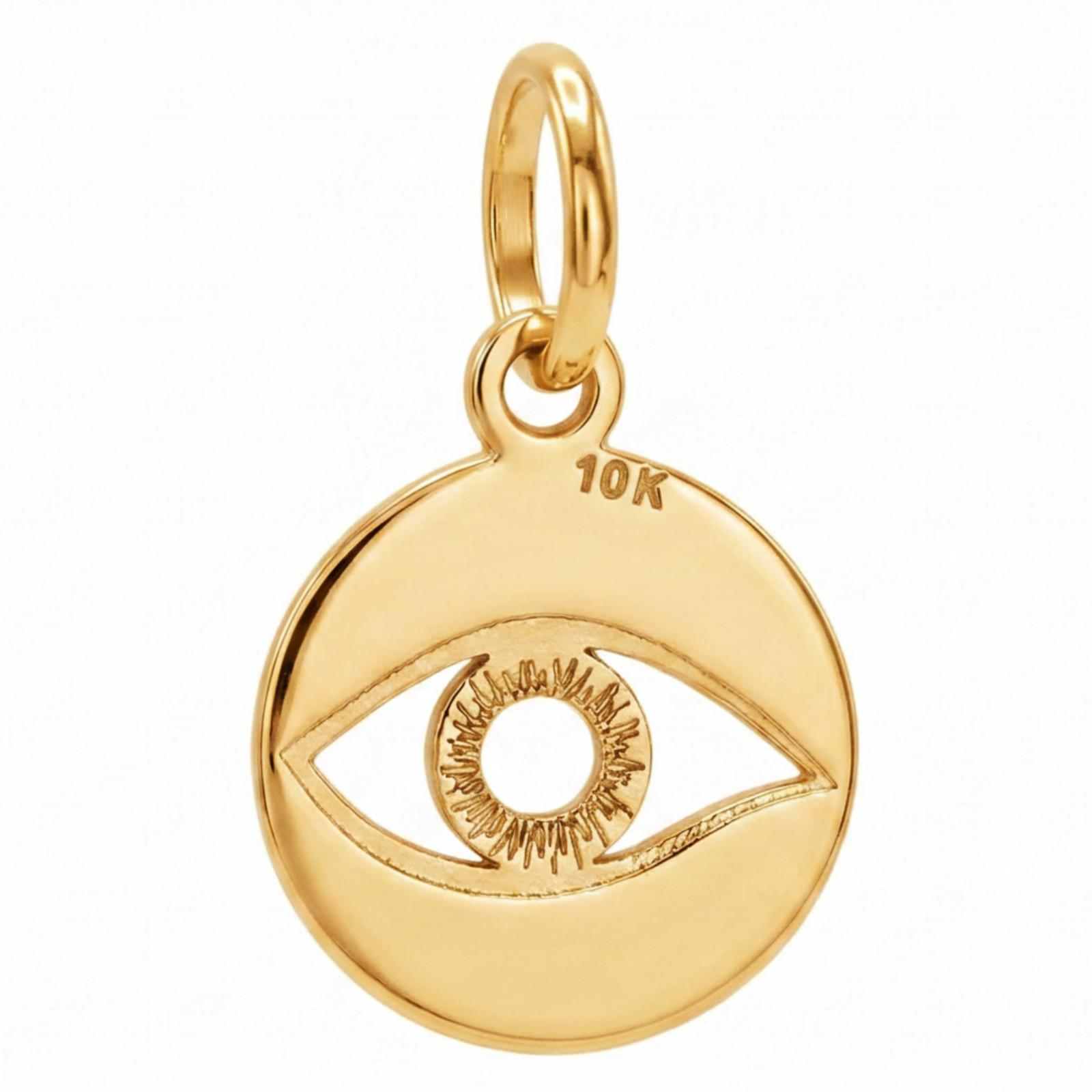 10k Pure Solid Yellow Gold Eye Symbol Laser Cut Delicate Beautiful Charm Pendant