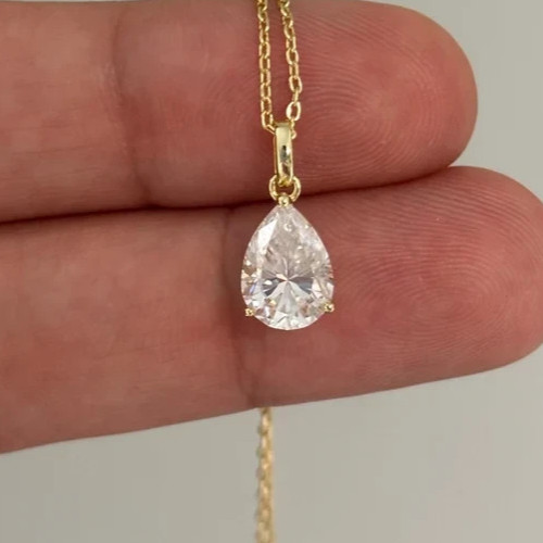 3.00Ct Pear-Cut Lab Grown Diamond Solitaire Necklace Pendant 14k Yellow Gold