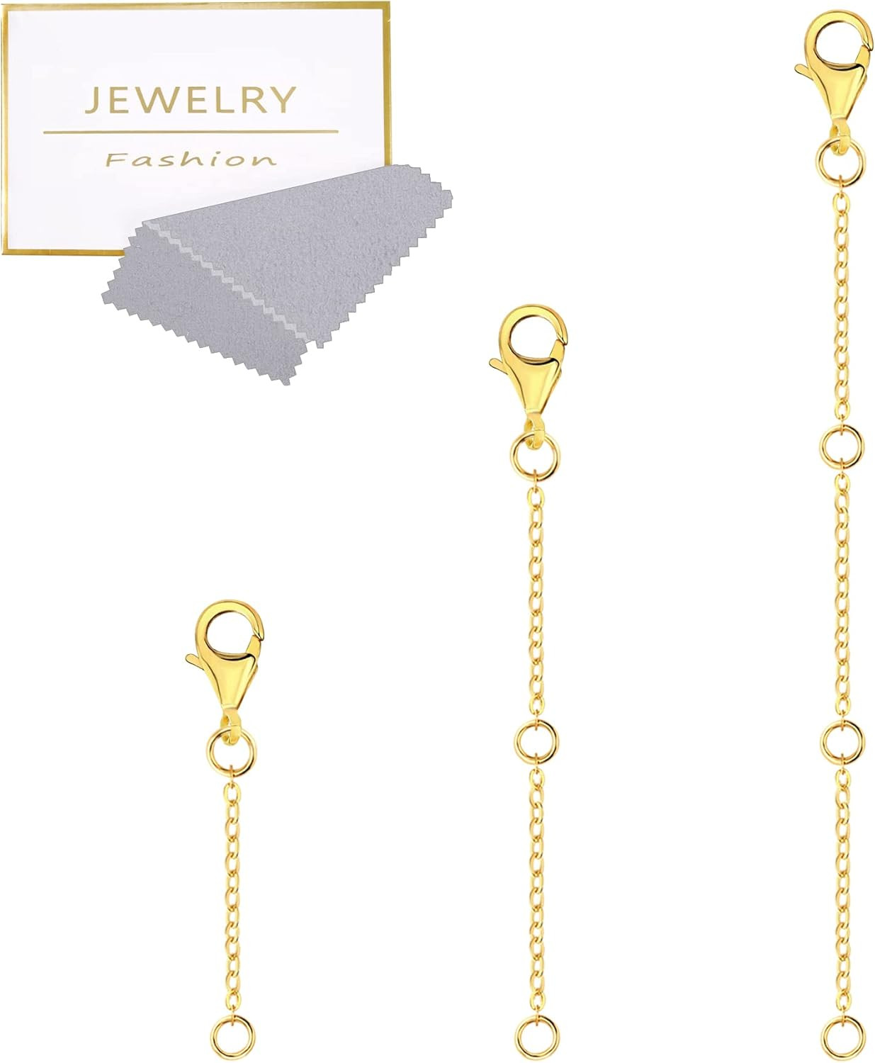 3 pack 14K Gold Necklace Extenders, Chain Lobster for Necklace Bracelet Anklet