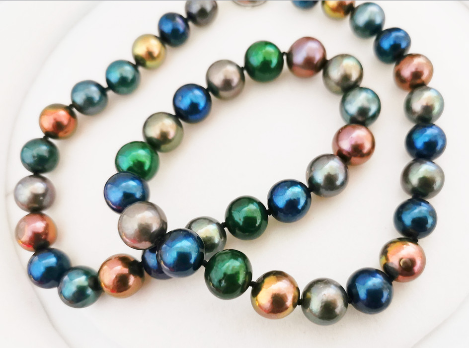 17″10-12mm south sea Tahitian genuine black peacock green multic pearl necklace