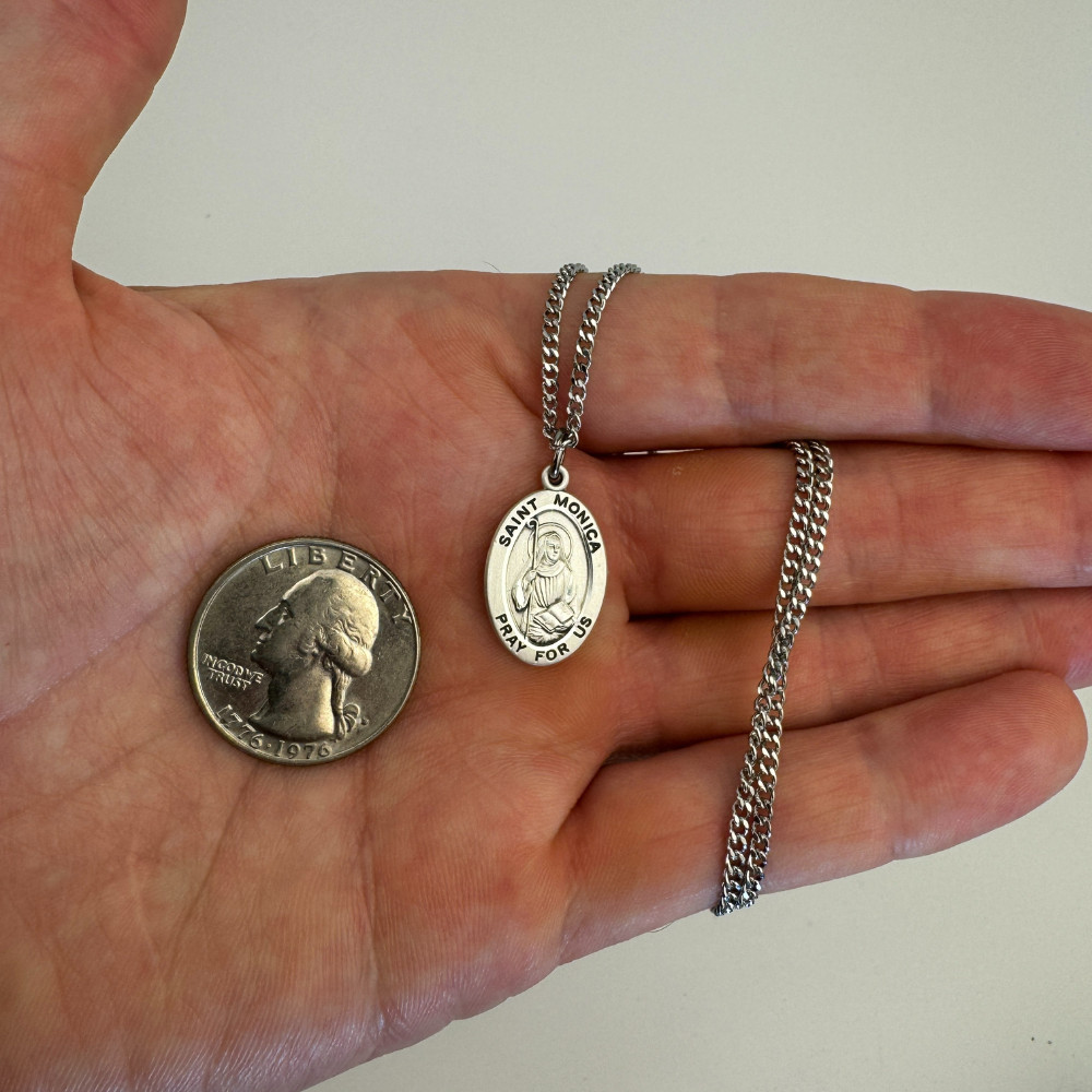 Ladies Sterling Silver Saint Monica Pendant Medal Necklace Made in USA
