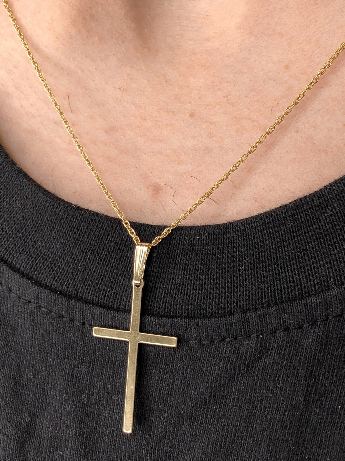 Real Solid 1/20 14K Yellow Gold Cross Crucifix Religious Pendant Necklace in mm