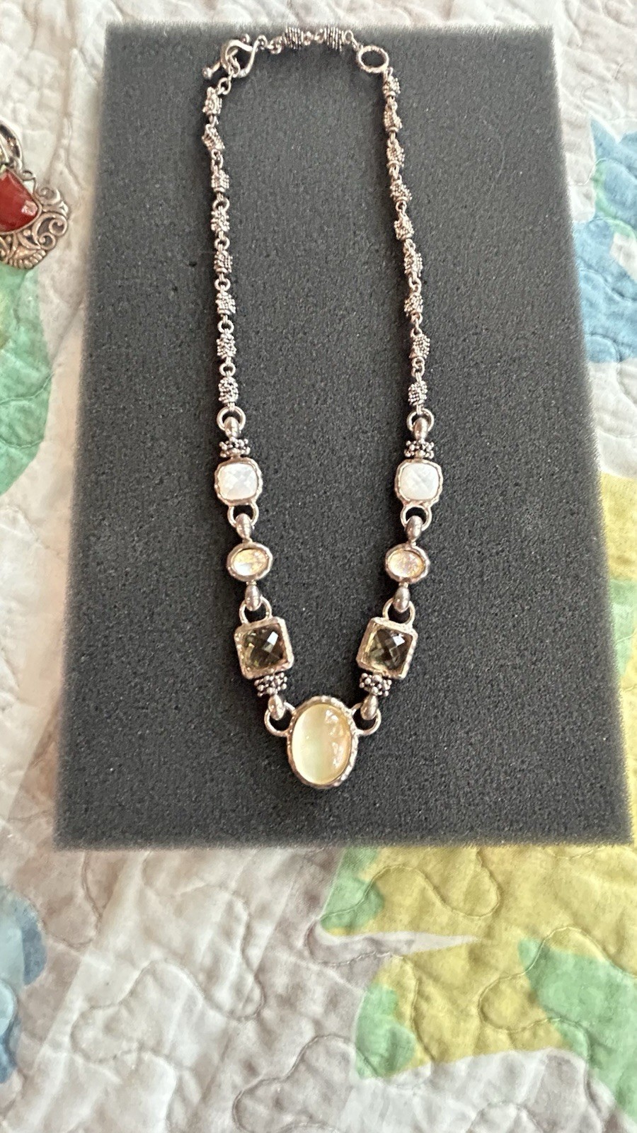 Michael Dawkins Sterling Silver Crystal MOP Adjustable Necklace Toggle Clasp 20”