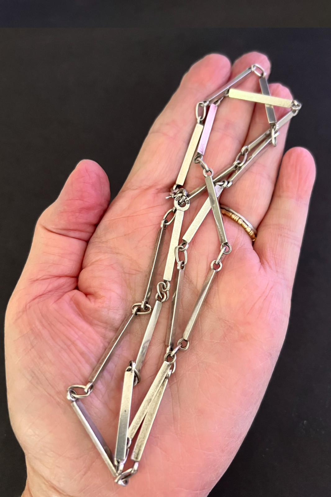 Vintage UnoAErre 800 Silver Geometric Triangle Bar Link Necklace Italy 28.5″ 29g