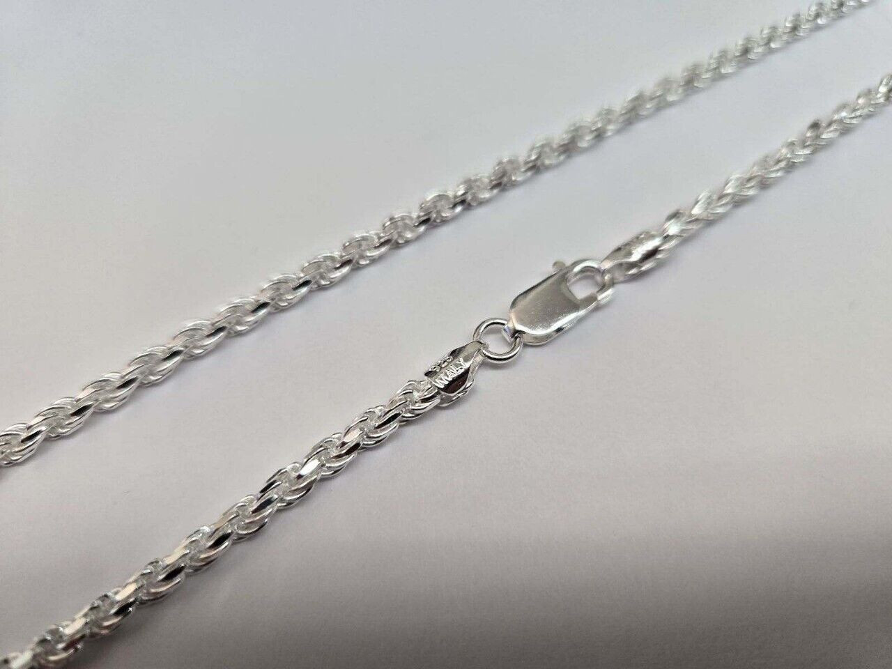 4mm Sterling Silver D/C Rope Chain Necklaces Bracelets Handmade Italy 7 to 30 in