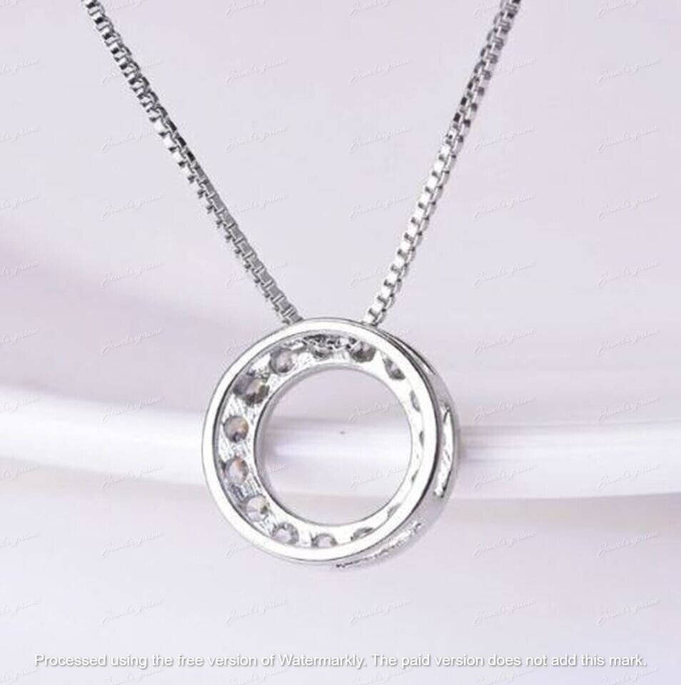 2Ct Round Cut Lab Created Diamond Necklace Circle Pendant 14k White Gold Finish