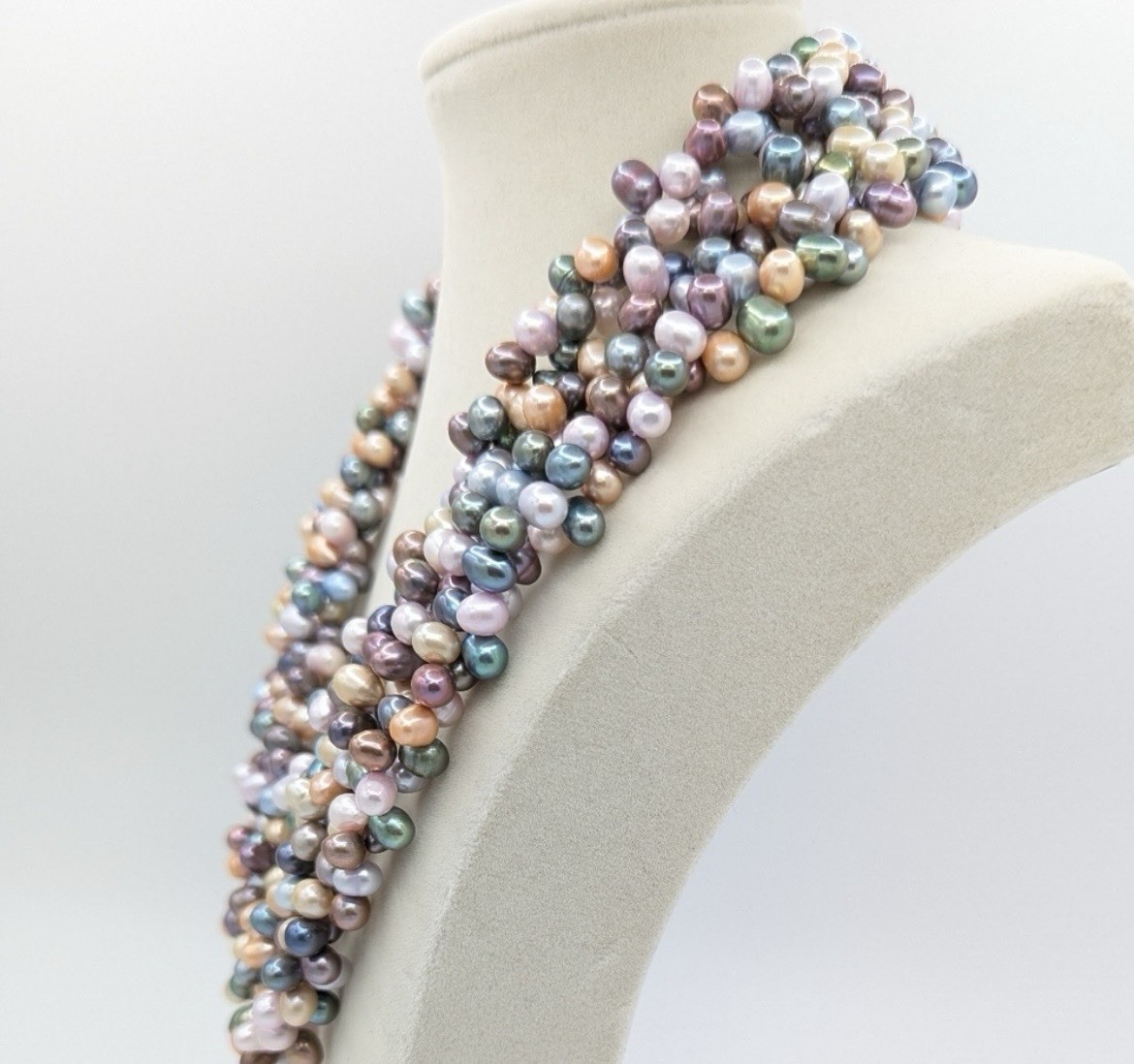 Unbranded Pastel Cultured Pearl Triple Strand Necklace With Abalone Clasp 17″