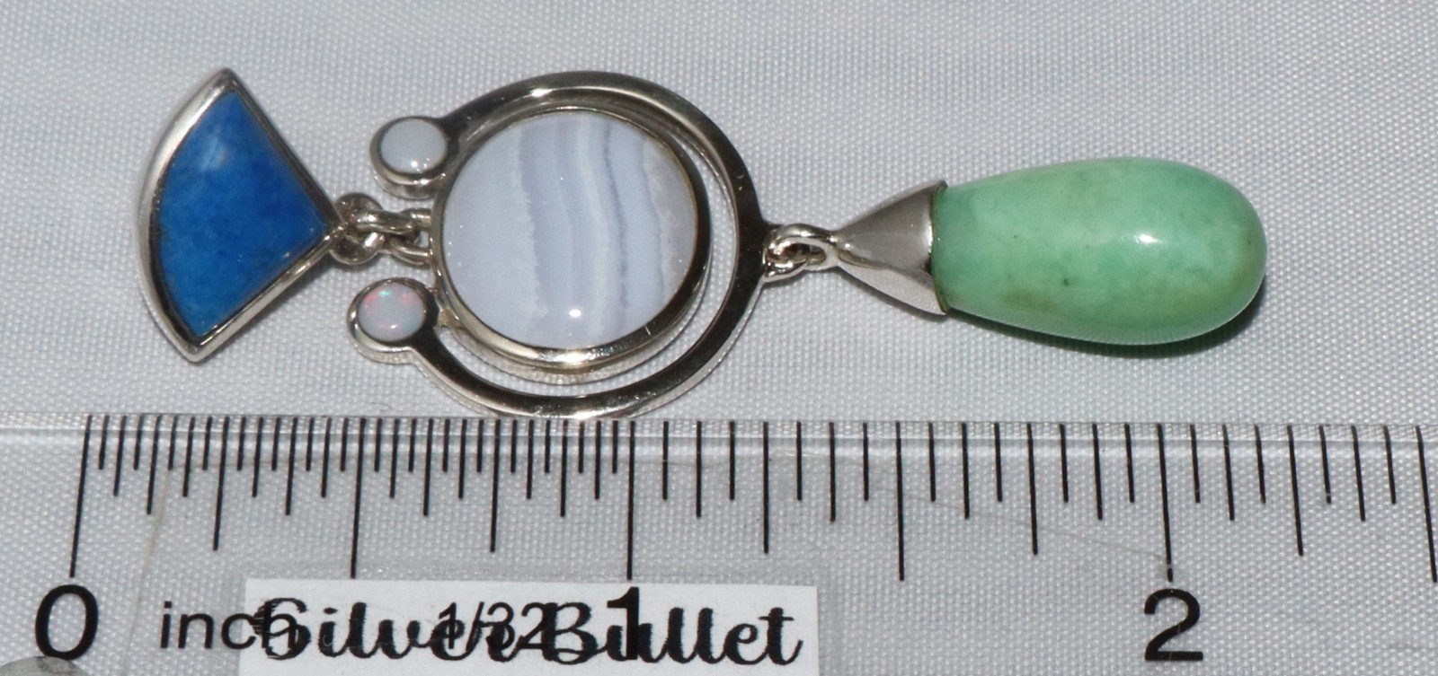 Whitney Kelly WK 925 Silver Lapis, Opal, Lace Agate & Chrysoprase Dangle Pendant