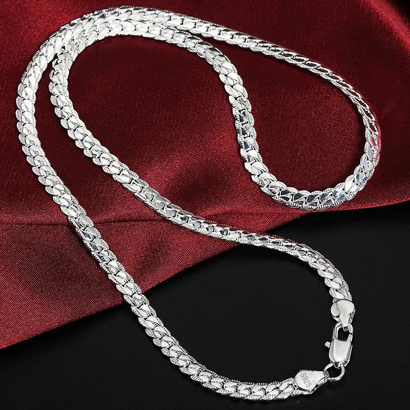 925 Sterling Silver 6mm Side Chain 8/18/20/22/24 Inch Necklace For men