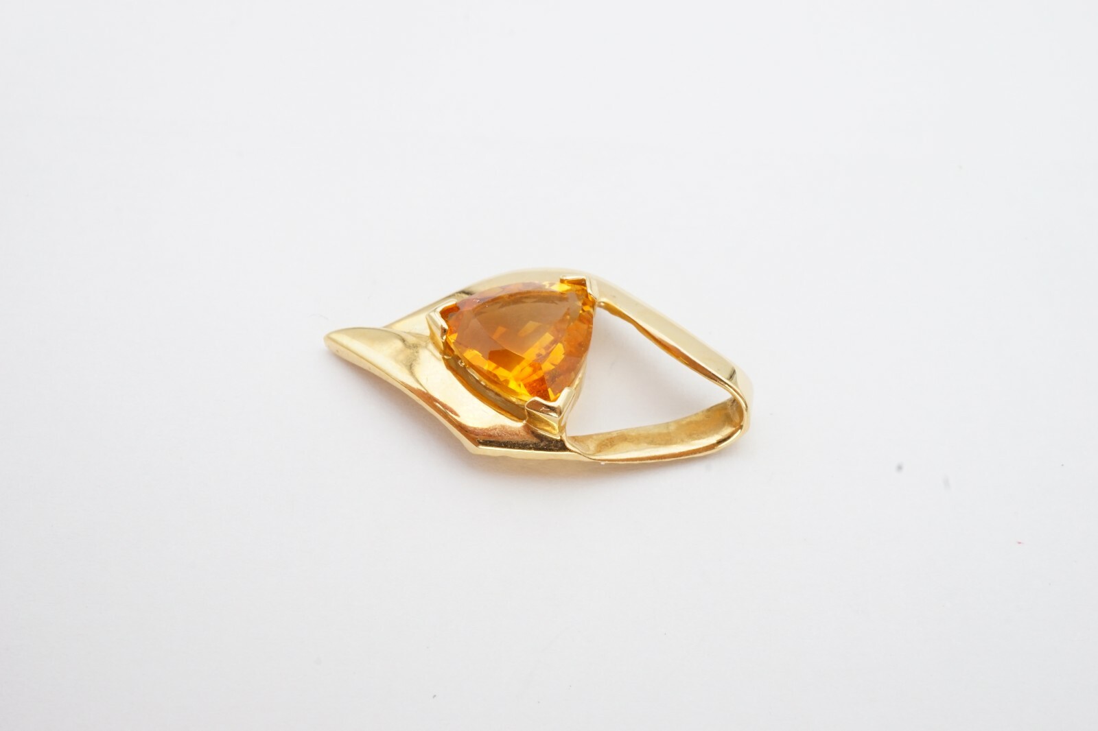 14k Yellow Gold 3 Carat Trillion Cut Citrine Omega Enhancer Pendant