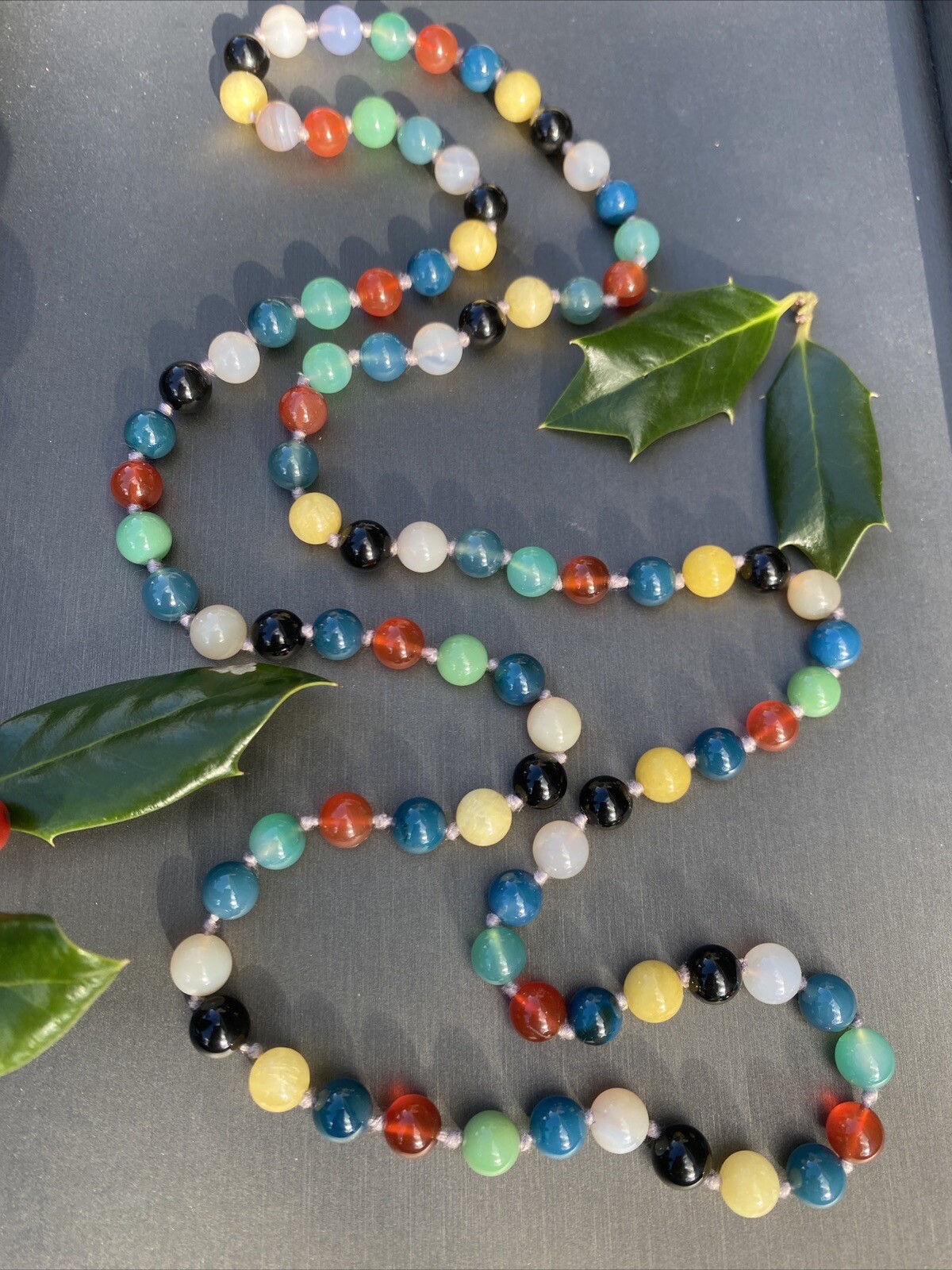 Multicolor Translucent & Opaque Jade Jadeite Bead Vintage Necklace Green White