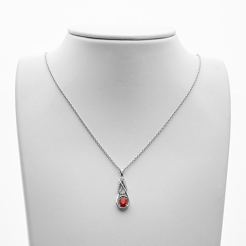 Infinity Love Necklace Sterling Silver Garnet Pendant White Sapphire Gift