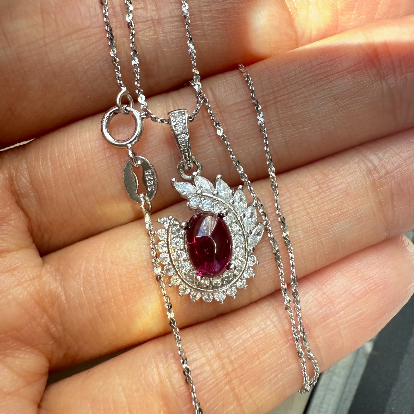925 Sterling Silver Necklace 7x5mm Natural Topaz Zircon Handmade Flower Chain