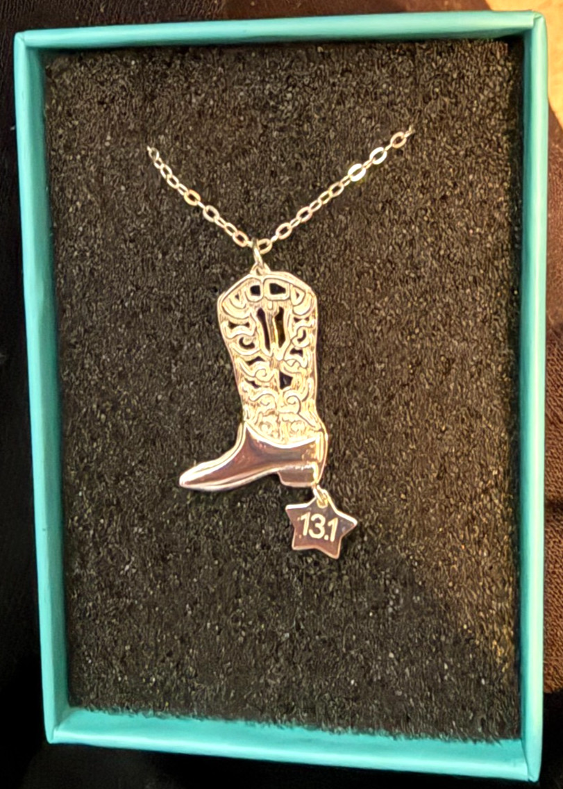 USA Women’s Half Marathon Dallas TX Finisher’s Necklace Cowboy Boot