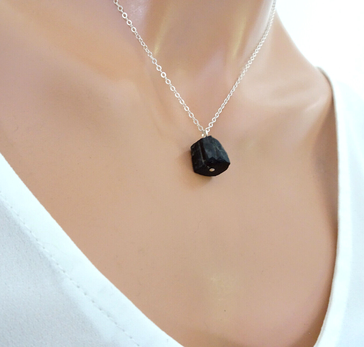 Crystal Raw Black Tourmaline Necklace Root Chakra Jewelry 925 Silver Chain Video