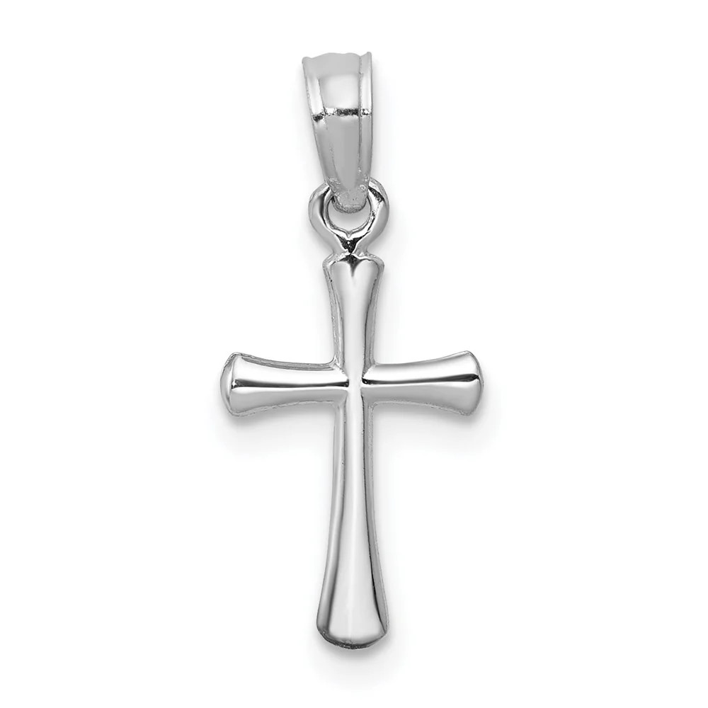 10K / 14K White Gold Polished Beveled Cross W/ Round Tips Charm