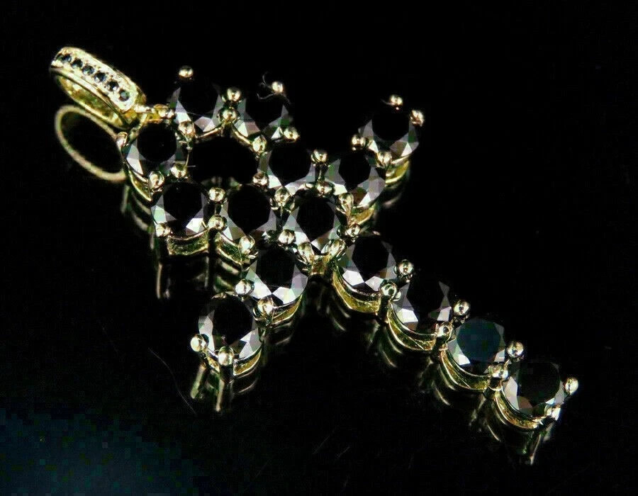 14K Yellow Gold Finish 1.50Ct Round Cut Black Diamond Ankh Cross Charm Pendant