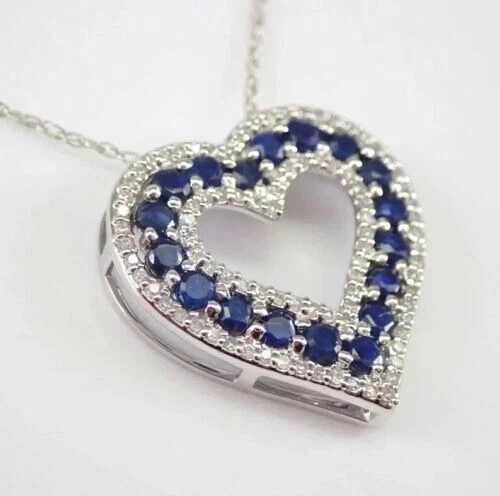 2Ct Round Cut Lab Created Sapphire Heart Pendant 14K White Gold Plated Chain 18′
