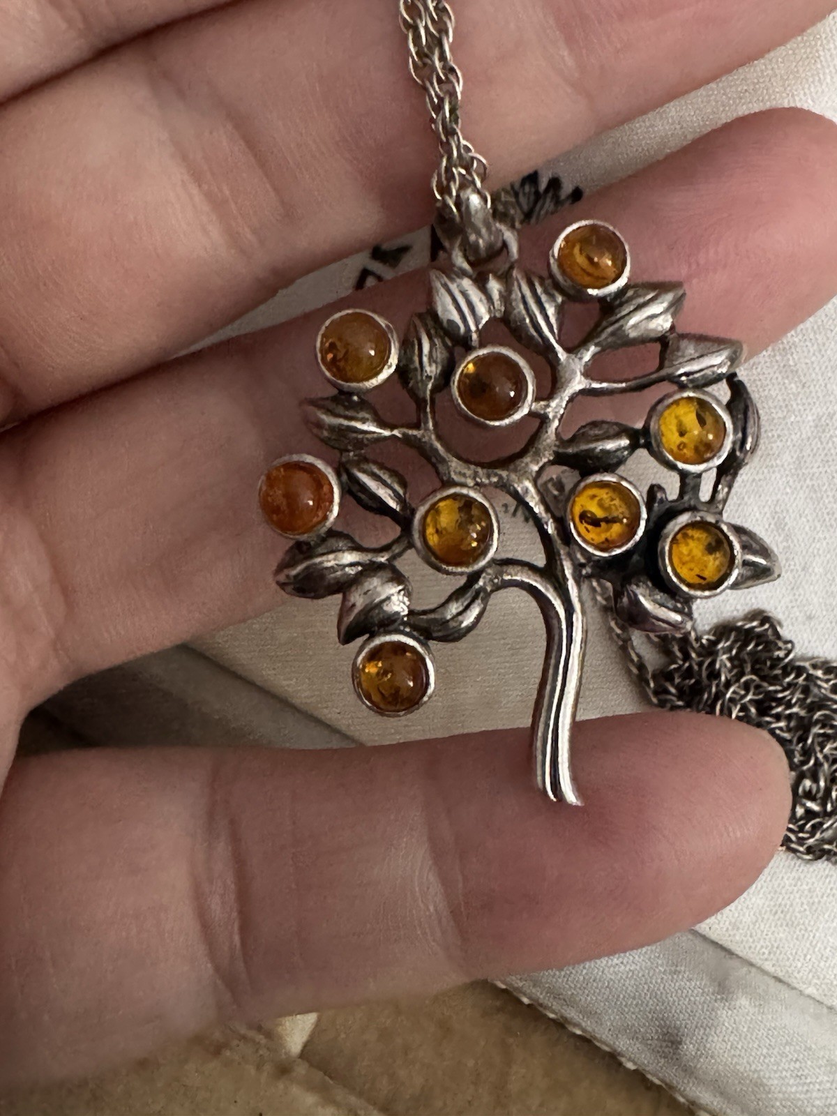 Sterling Silver Real Baltic Amber Tree of Life Pendant and Necklace.