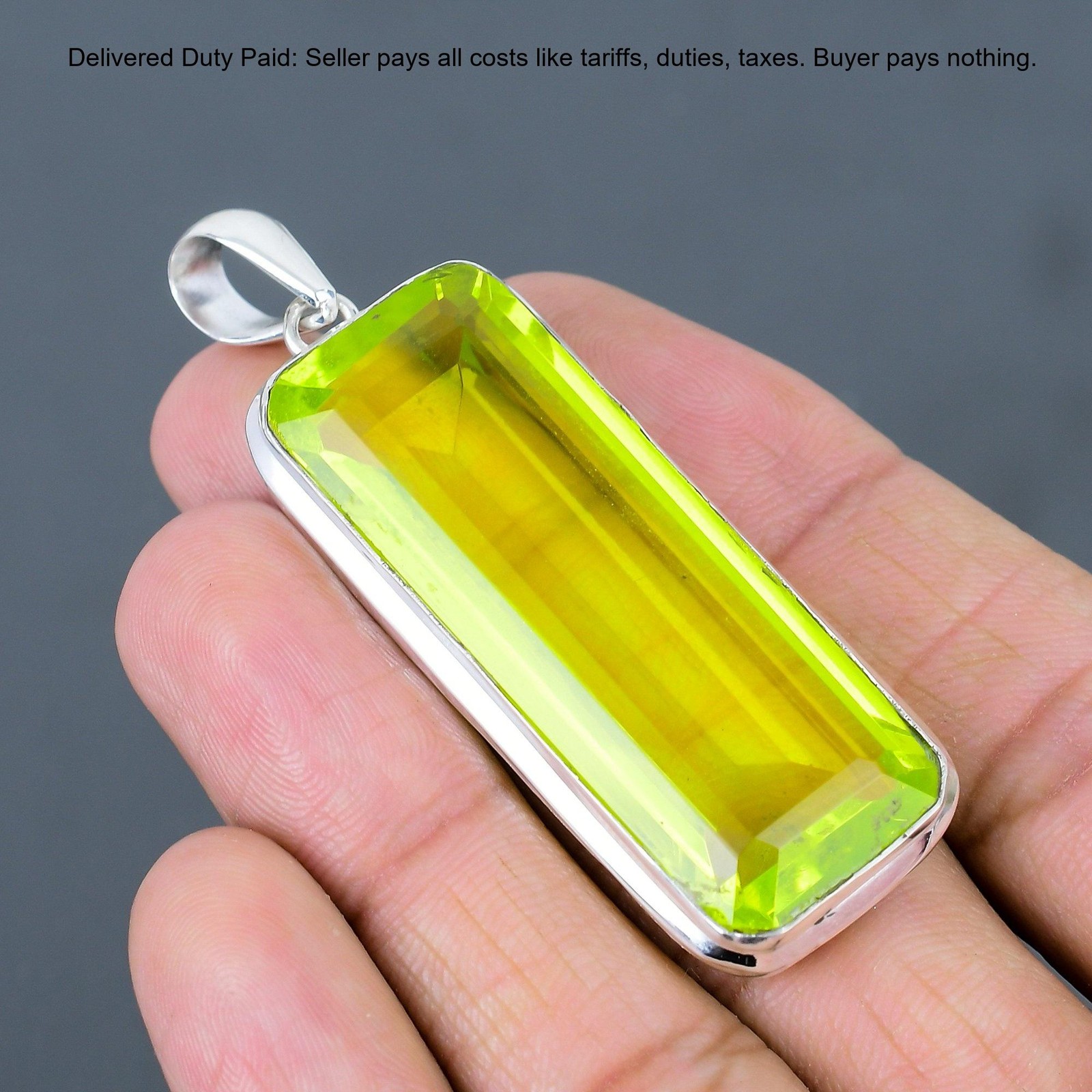 Radiant Lemon Topaz Stone 925 Sterling Silver Bezel Anniversary Pendant Jewelry