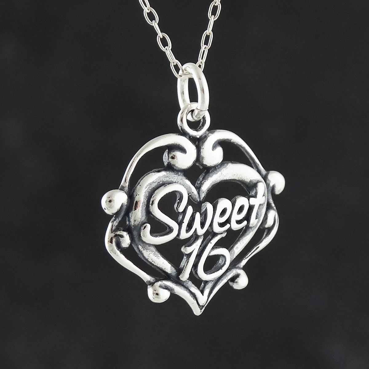 Sweet 16 Necklace – 925 Sterling Silver – Filigree Pendant Birthday Gift NEW
