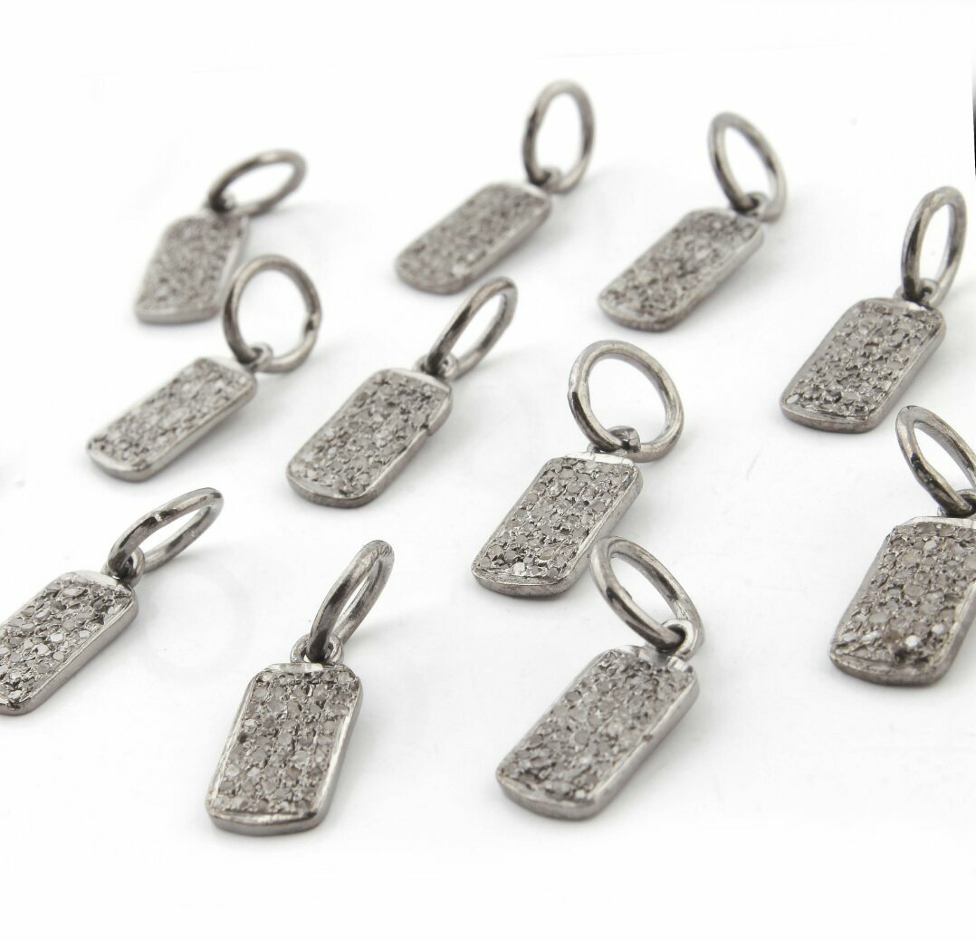 Pave Diamond Rectangle Charm Pendant 925 Sterling Silver Minimal Jewelry Finding