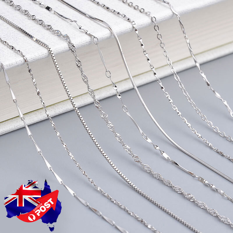 Real 925 Sterling Silver Necklace Chains For Pendants Fine Classic Style 16″-24″