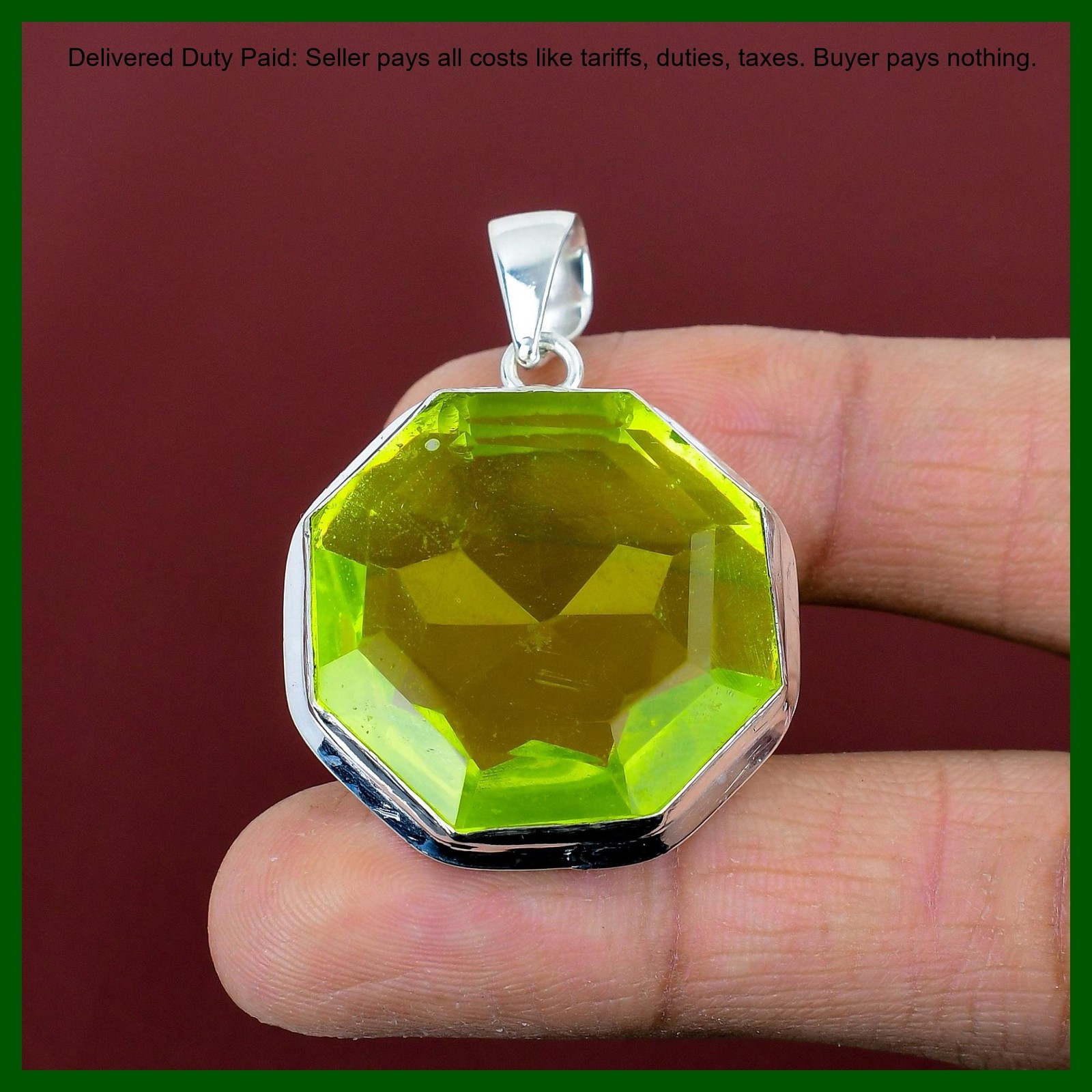 925 Silver Natural Lemon Topaz Bezel Art Deco Unique Engagement Birthday Pendant