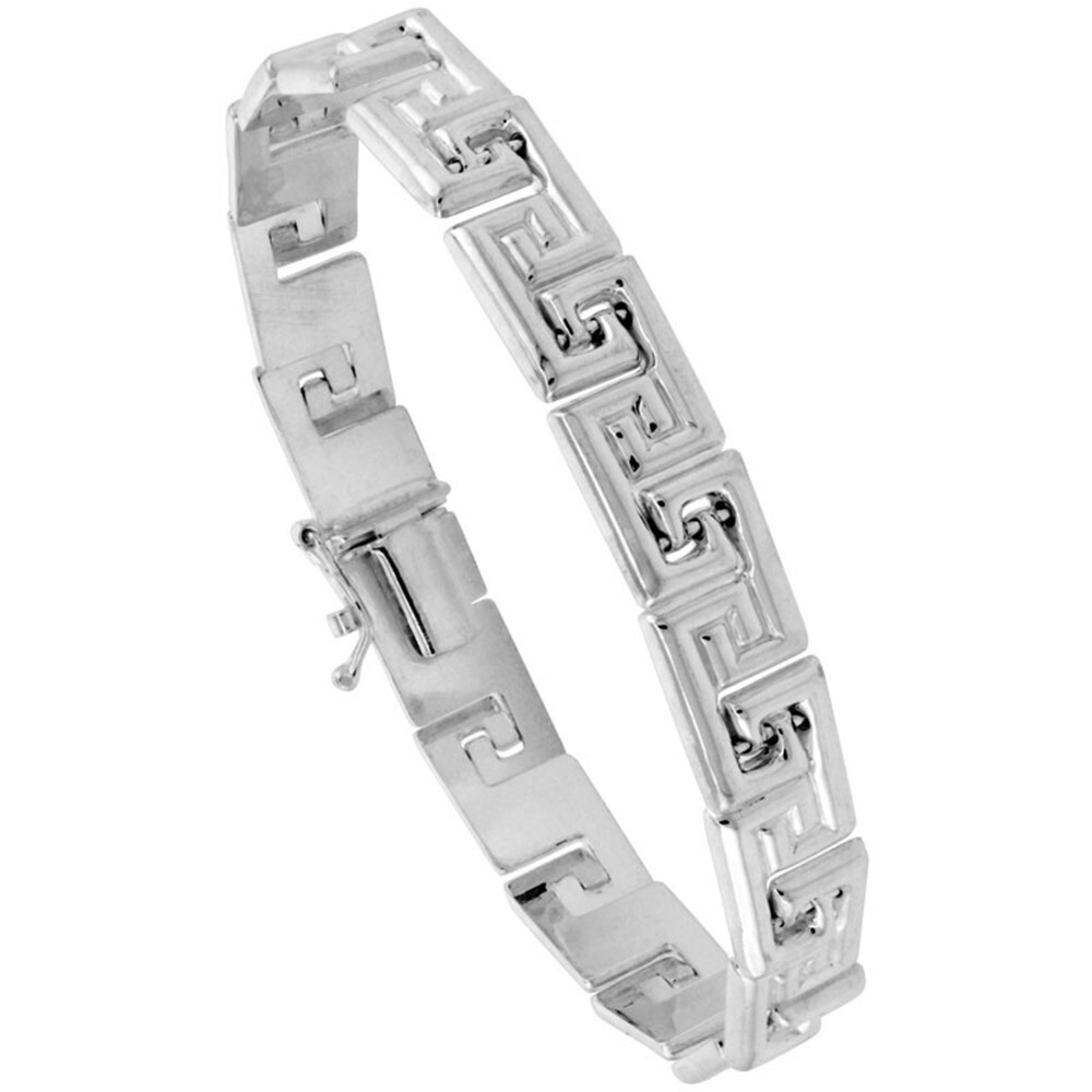 925 Sterling Silver Stampato Greek Key Link Necklace Bracelet Italy 8mm 7″-18″