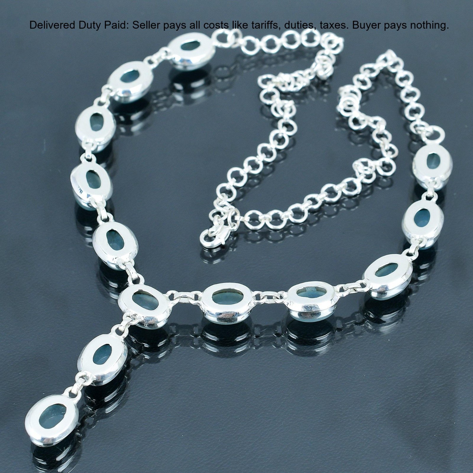 Valentines Deal Sterling Silver Oval Aquamarine Gemstone Chain Necklace Jewelry