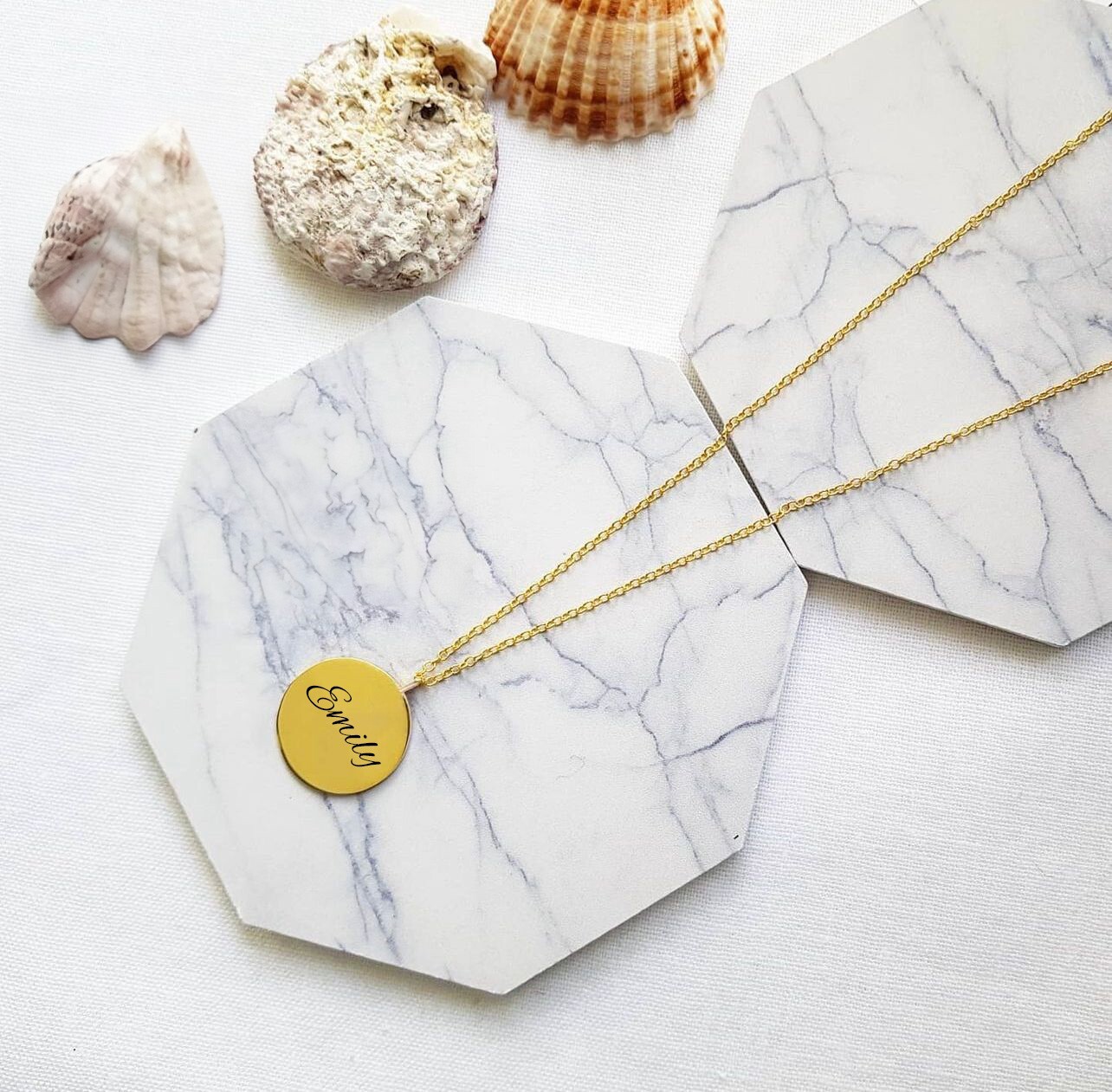 14K Plated Custom Engraved Disc Necklace, Gold Round Necklace, Circle Necklace