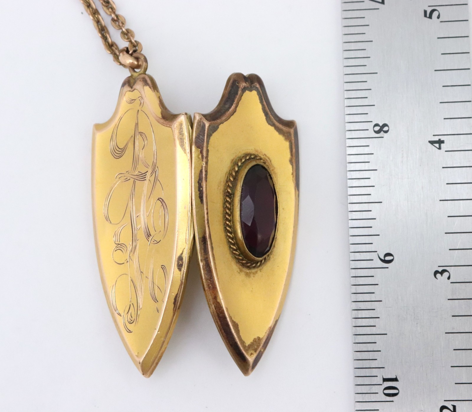 Vintage FLS Victorian Art Deco Paste Shield Locket Pendant Gold Filled 31 Grams